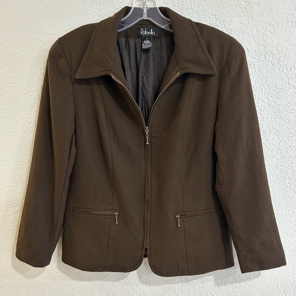 Rafaella 100%Wool Zip-Up Jacket Blazer Brown Size 10 - Picture 10 of 16